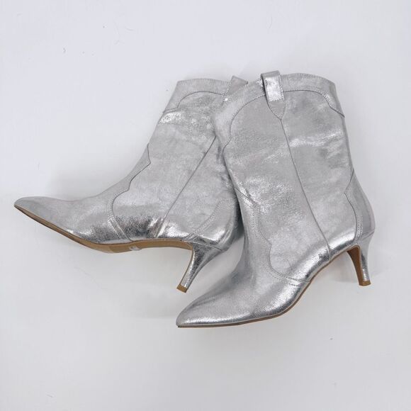 DV Dolce Vita Andres Silver Western Heeled Ankle Boots‎ Size 10 - Picture 4 of 5